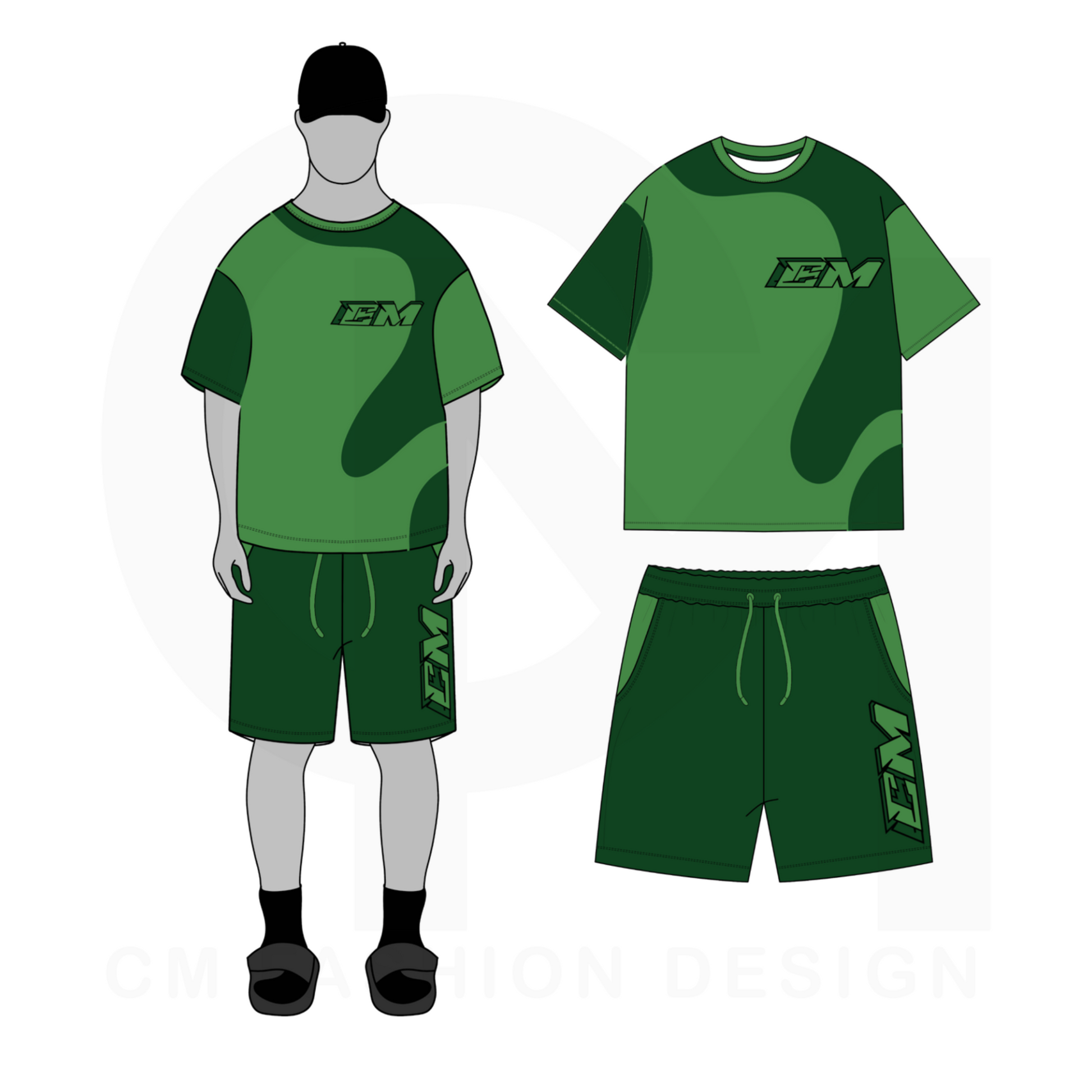 Men’s t-shirt and shorts fashion illustration 